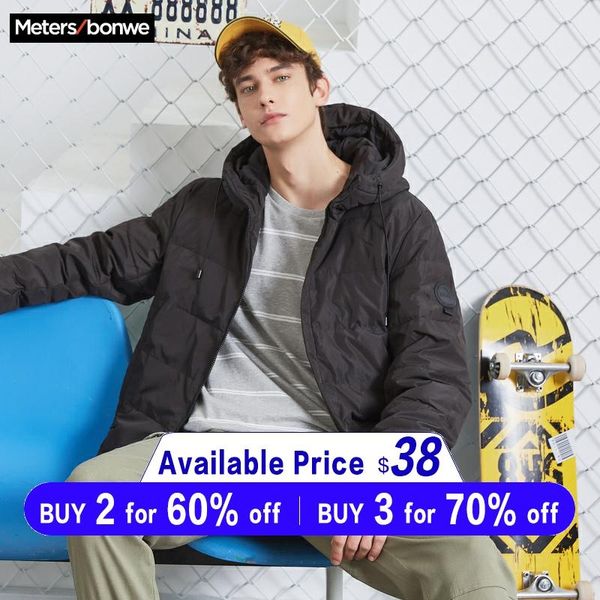 

metersbonwe 2019 thick down jacket men winter warm 80% gray duck down coat hooded solid fashion man coat outwear, Black