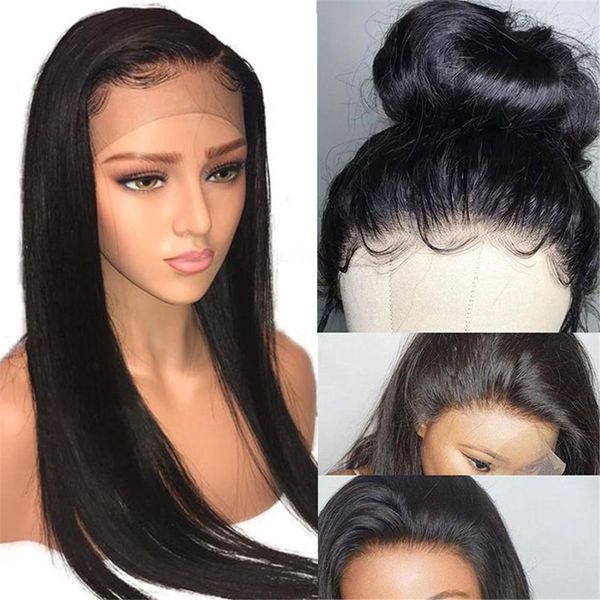 

360 lace frontal wig pre plucked with baby hair 150 density remy lace front human hair wigs for black women, Black;brown