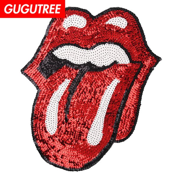 

gugutree sequins embroidery big lip patch animal cartoon patches badges applique patches for clothing fd-1, Black