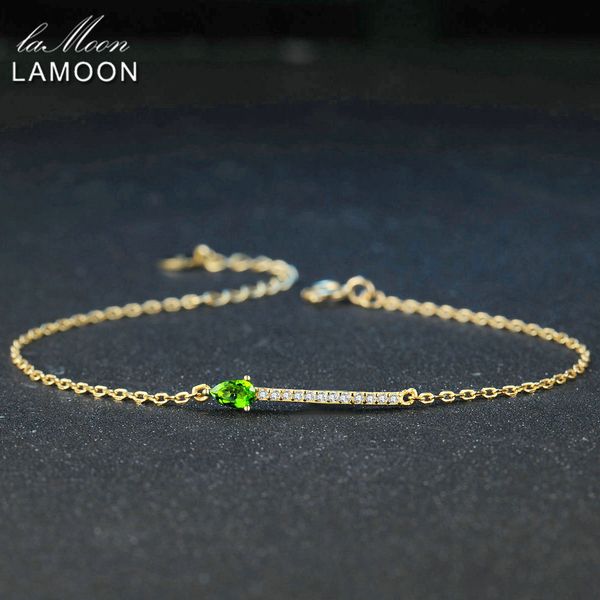

lamoon 925 sterling silver bracelet woman green diopside gemstone bracelet 14k gold plated fine jewelry minimalist style lmhi041, Black