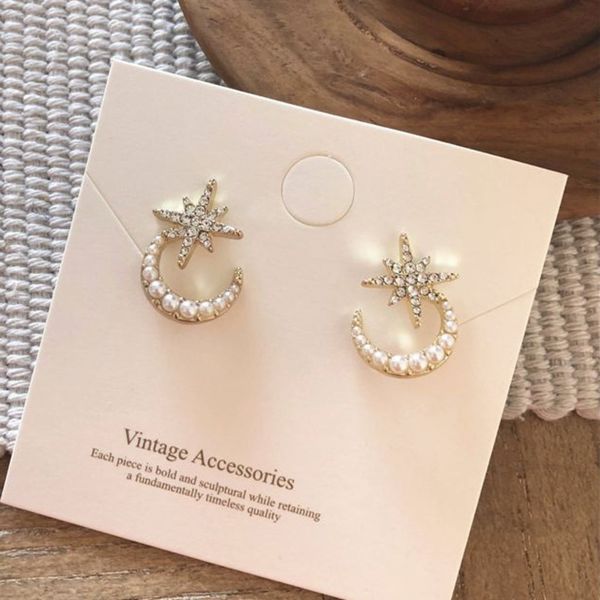 

new trendy fashion pave pearl moon star earrings female elegant earrings girlfriend gift, Golden;silver