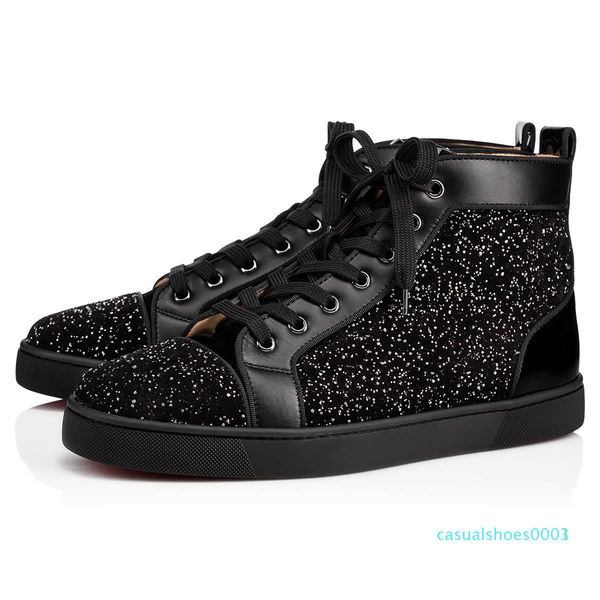 

designer shoes high cut red bottom spike sedue calf sneaker luxury party wedding shoe genuine leather casual shoe c03, Black