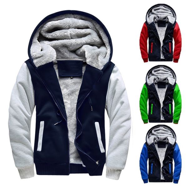

winter casual men's hoodies 3d zipper sweatshirt hooded us size jackets coat warm thick 2019 fleece man hoodie sudadera hombre, Black