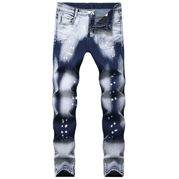 

moruancle fahsion men painted denim pants hi street printed stretchy jeans trousers for male hi streetwear plus size 28-40, Blue