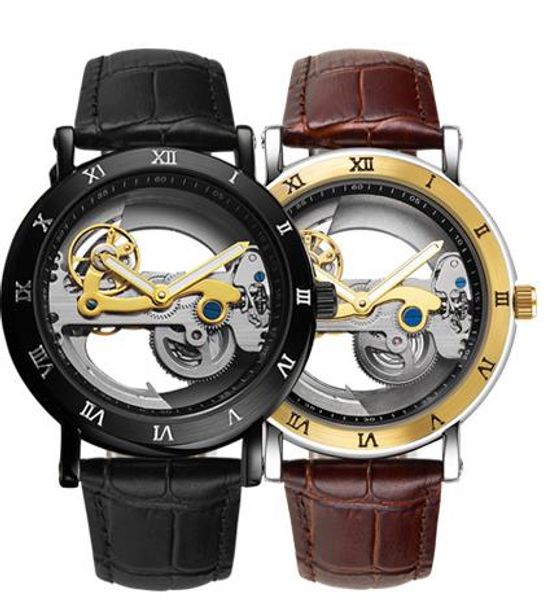 

швейцарский класс коммерческого автоматический механических часов мужчина 3 d полого из окна водонепроницаемых серебристых механические часо, Slivery;brown