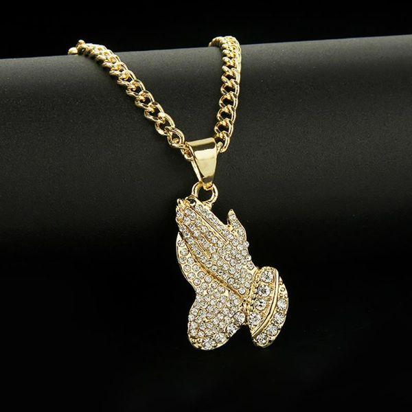 

2020 the praying hands pendants & necklaces brother gift gold color crystal alloy hip hop men chain jewelry long necklaces party, Silver