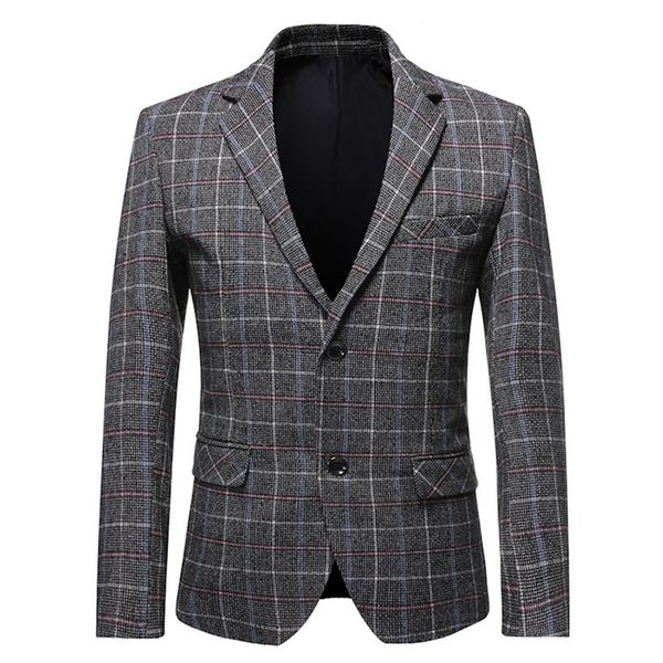 

muqgew mens fashion brand blazer british's style men's plaid blazer jacket long sleeve casual suit slim fit jacket#g3, White;black