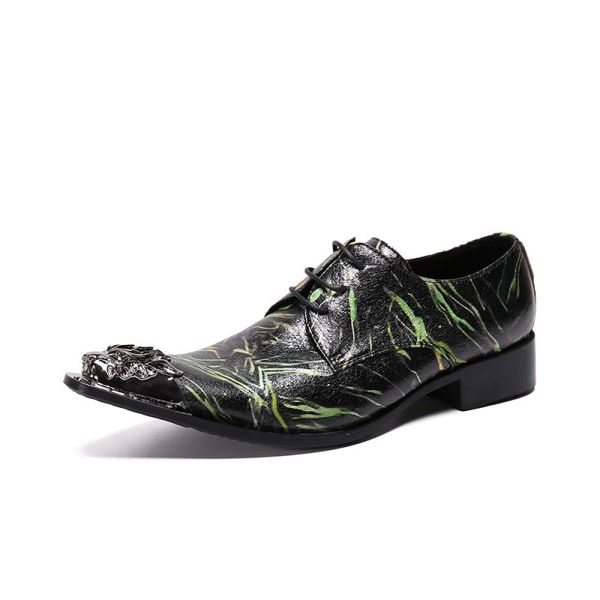 

fashion print leather men shoes casual derby pointed shoes men's trending suit dress wedding big yards 45 46, Black