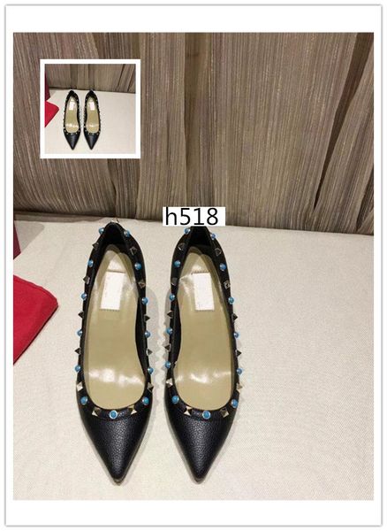 

latest luxury patent leather women pointed toe pumps rivet stiletto heels high heels wedding dress shoes, Black