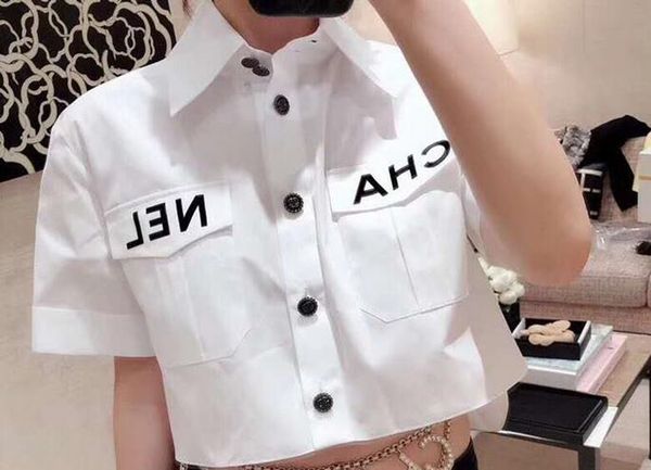 

women fashion turn down collar pocket shirt blouse shirt cute letter print loose casual blosues ladies blusa, White