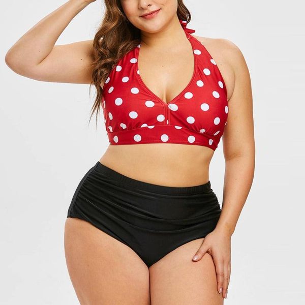 

swimsuit swimwear women large size bikini polka dot print 2020 halter sets two piece swimsuits swimwear beachwear, White;black