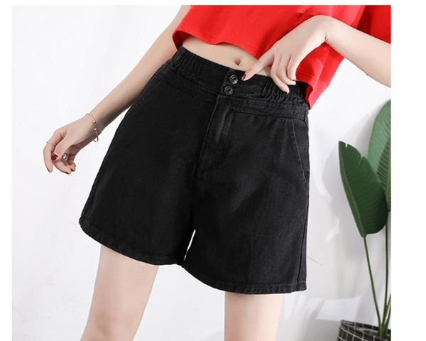 

high waist denim shorts for women blue white wide leg plus size jean summer casual lady shorts elastic waist pocket women, White;black