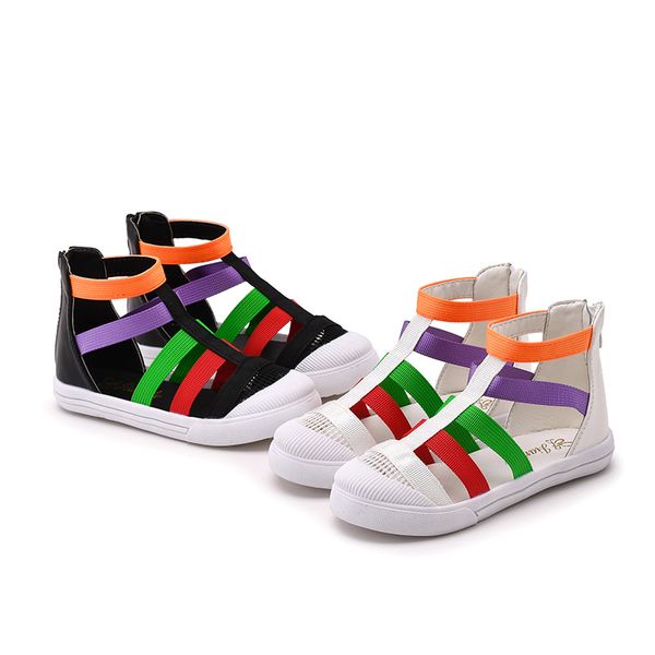 

girls sandals fashion brand kids summer shoes casual covered toes children casual sandals high- rainbow color soft toddlers, Black;red