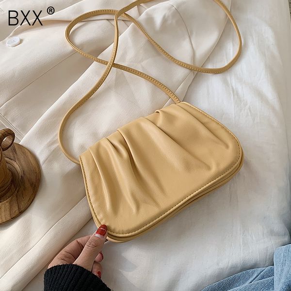 

bxx] pu leather shoulder pleated bags for women 2020 spring female travel handbag solid color simple purses bags hl667