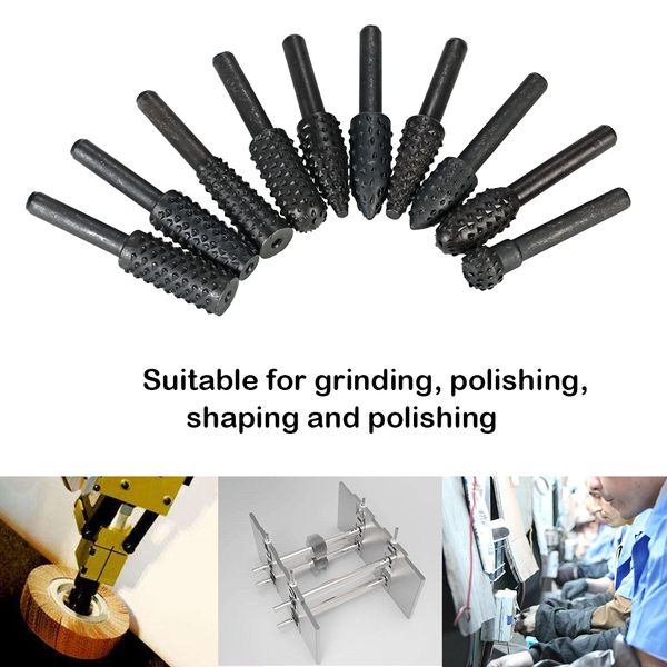 

10pcs rotary files rasp set woodworking engraving grinding dremal drill bits 6mm shank carbon steel milling cutter power tools