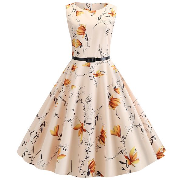 

casual dresses pink elegant party 2021 women summer robe vintage 50s 60s pin up swing rockabilly dress floral print vestidos, Black;gray