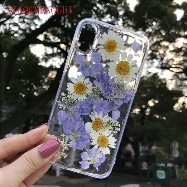 

clear phone case for iphone x fashion real dried flower cases lovley floral back cover for iphone 8 6s 6 7 plus xr xs 11 pro max