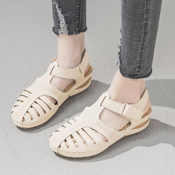 

women's ladies girls comfortable ankle shoes hollow round toe sandals ladies soft sole shoes casual beach flat sandals #4, Black