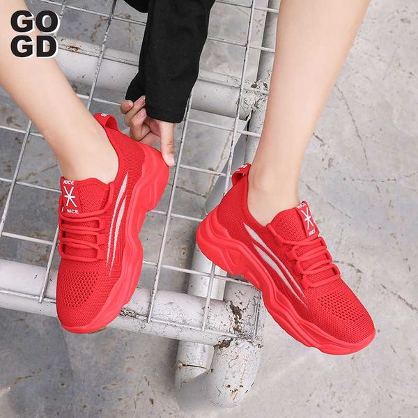 

gogd]summer-spring women red breathable soft shoes lace up flynit lady sport casual shoes, Black