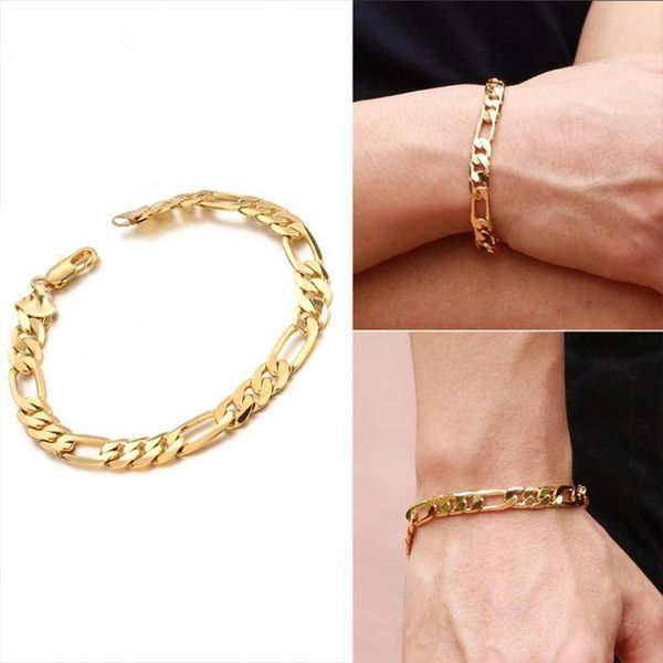 

fashion new 18k gold plating bracelet for men curb chain stainless steel link fashion male bracelet jewelry decor gifts, Black