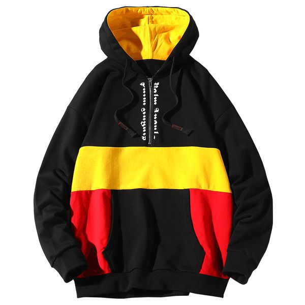 

mens designer hoodie men women colorblock hooded sweatshirt fashion brand mens long sleeve size m-3xl, Black
