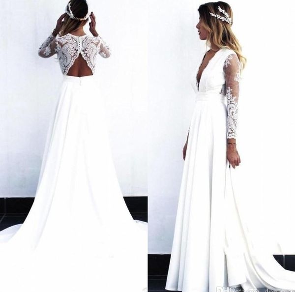 

2020 new lace bohemian wedding dresses vintage lace long sleeve boho wedding dress open back bridal gowns vestido de noiva