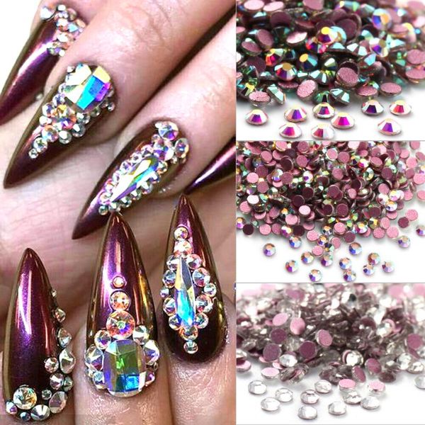 

1440pcs nail art rhinestones set crystal ab ss3/4/5/6/8/10/12 shine diamond stones flat strass gems nails art decorations be1604, Silver;gold