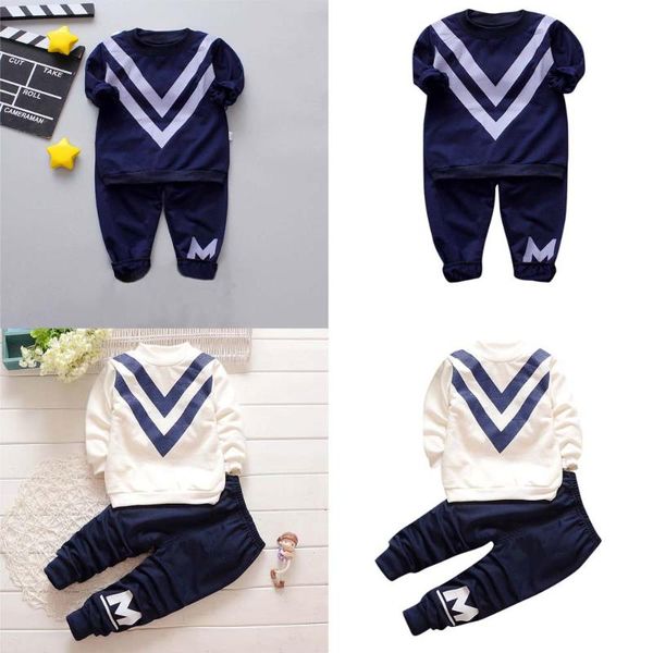 

toddler fashion cotton baby letter print long sleeves o-neck pants kids boy clothing pullover outfit set, White
