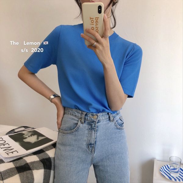 

summer ice silk shirt short-sleeved t-shirt women's loose slim solid color half-sleeve blouse women's, White