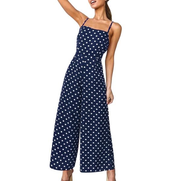 

jaycosin new womens polka dot holiday wide leg pants long jumpsuit backless strappy playsuit dropshiping 19jun9, Black;white