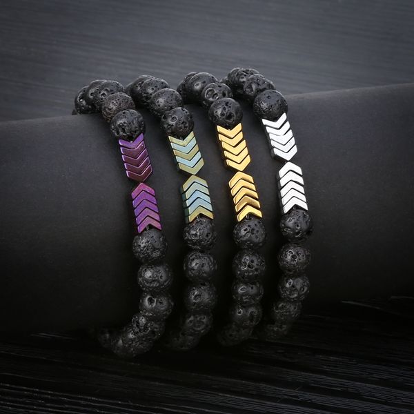 

male and female volcanic stone 8 mm lava rock beads arrow bracelet essential oil scattered beads men and women bracelet, Black