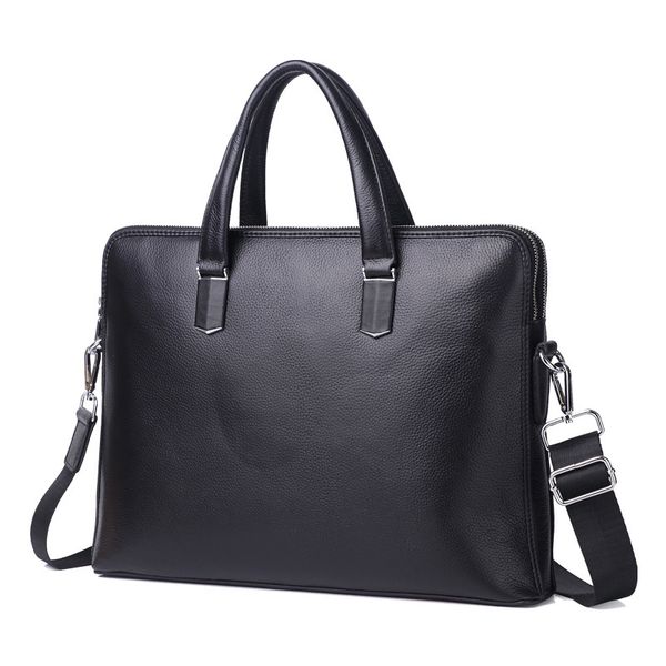 

solid business briefcase genuine leather leather bag men office bags for men lapbag 15 inch maletines hombre