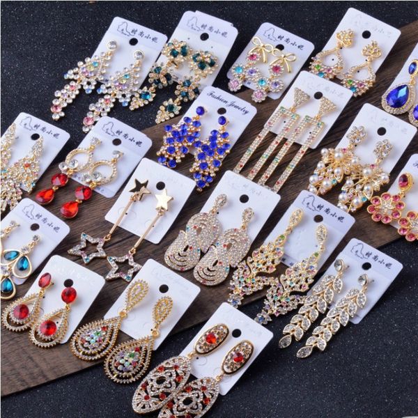 

fashion simulated pearl crystal flower drop earrings for women bride wedding party earrings gift wholesale 12 pairs mixed lot, Silver