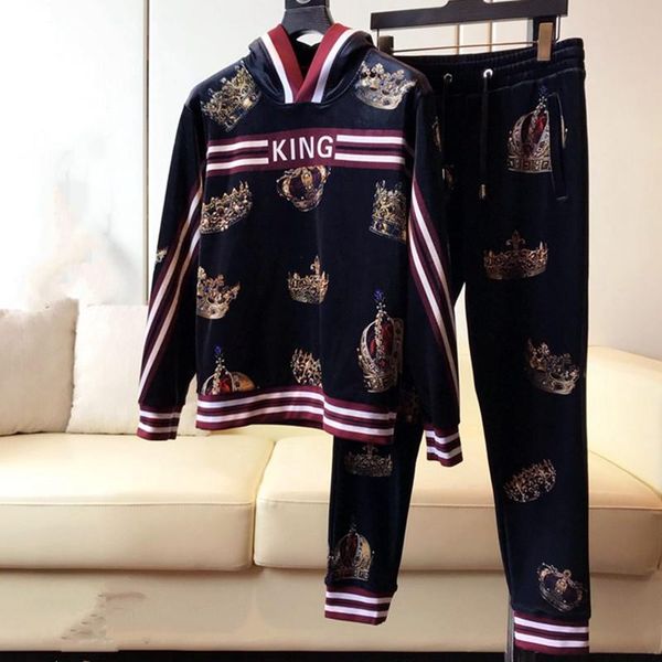 

2019 new fashion arrival crown letter print suit hoodies +pant set for men designer brand clothing tracksuit