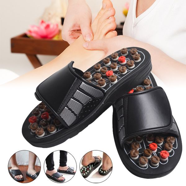 

newly acu-point slippers accupressure massage foot massager flip flop sandals for women men dod886, Black