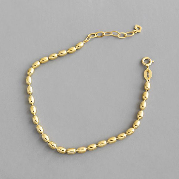 

real 925 sterling silver bracelets for women 2019 gold elliptical beads bracelets bangles silver 925 jewelry pulseras mujer moda, Black