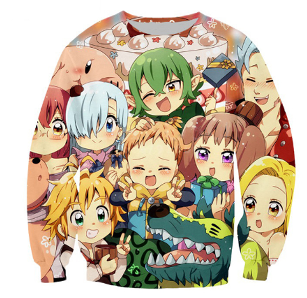 

новые классические аниме толстовка the seven deadly sins мужчины / женщины мужская 3d печатная толстовка мода повседневная пуловеры crewneck, Black