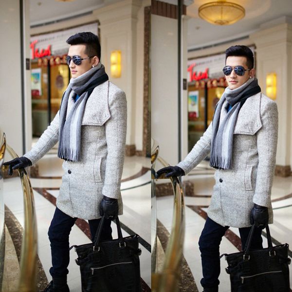 

newly man warm autumn winter soft imitation cashmere scarf stripe colorblock shawl scarf vk-ing, Blue;gray