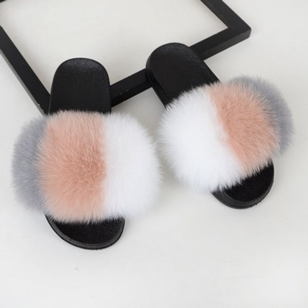

multi color fur slides materials fox fur slides customize fox fur slides, Black