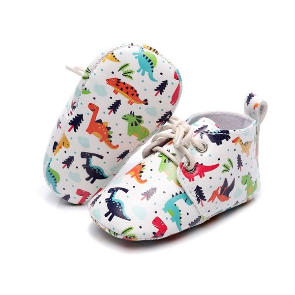 

infant cartoon print single shoes baby lace-up shoes pu leather soft sole breathable toddler