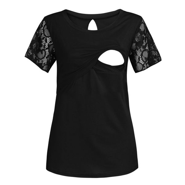 

pregnancy lace clothes women breastfeeding nusring o-neck short sleeve solid clothes premama cotton clothing dress pregnant, White