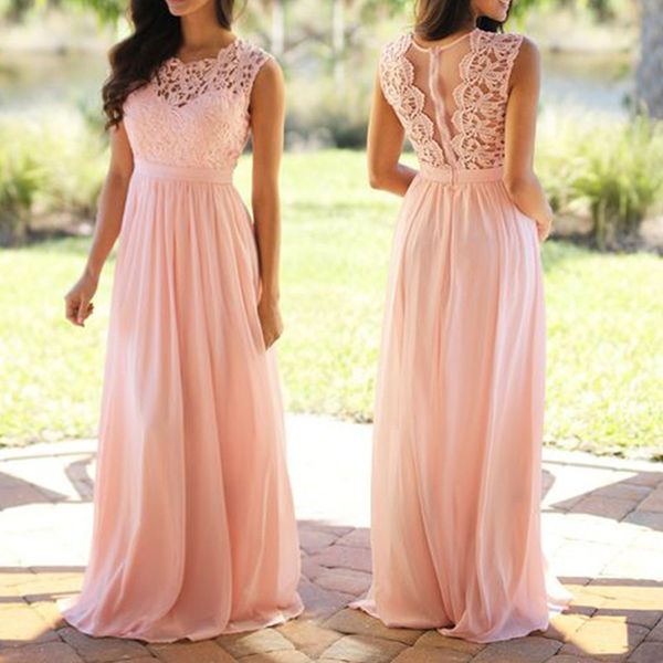 

2019 chiffon a-line junior bridesmaid dresses floor length maid of honor gowns with lace bodice for wedding party dress, White;pink