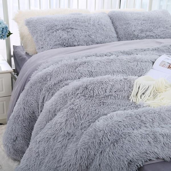 

3pcs/set luxurious plush faux fur bedding sets velvet winter duvet cover with pillowcase twin  size solid color