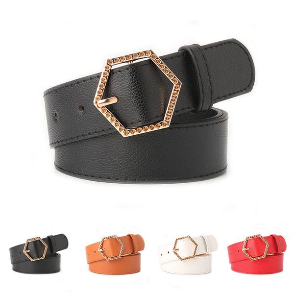 

new fashion women belt pu leather hexagonal alloy buckle waist strap jeans dress female all-match waistband, Black;brown