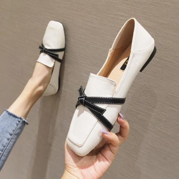 

moccasin shoes bow-knot square toe autumn dress flats women casual female sneakers 2019 fashion women's all-match moccasins new, Black