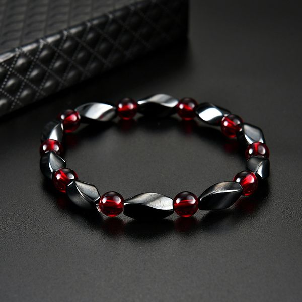 

fashion red agates hematite bracelets men positive energy hematite charm bracelets women natural stone lucky bracelet jewelry, Black