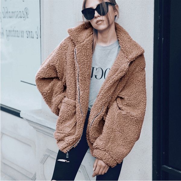

elegant faux fur coat women autumn winter warm soft zipper fur jacket female plush overcoat casual outerwear plus size xxxl, Black