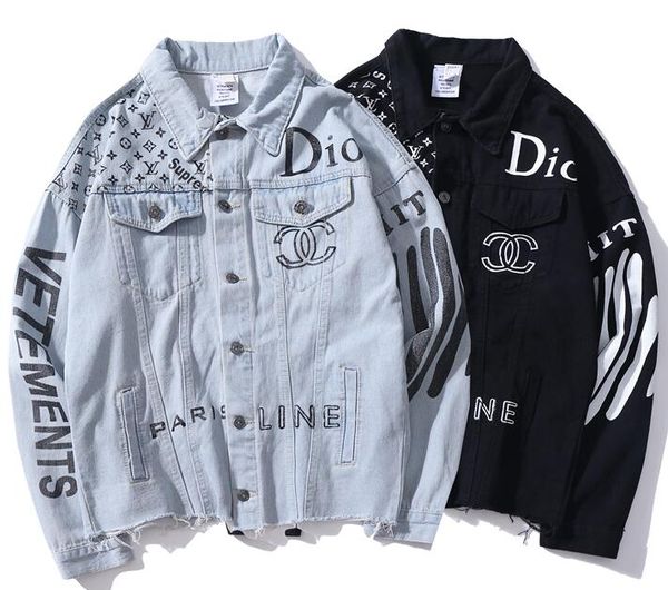 

2019 denim jacket europe and the united states popular embroidery tiger head printing retro wash men and women long-sleeved shirt wholes, Black;brown