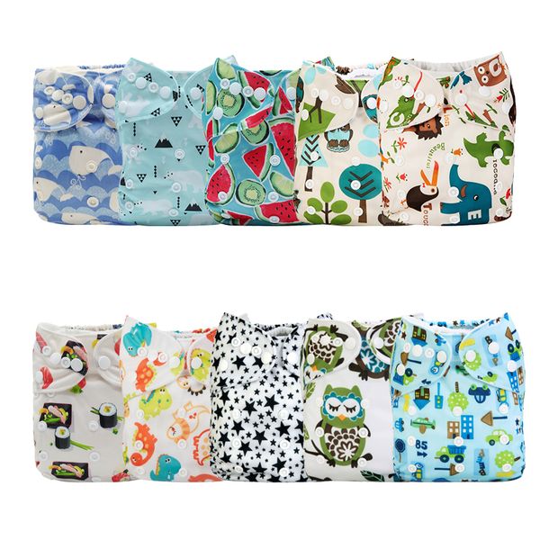 

mums 10pcs/pack adjustable baby printed cloth diaper pocket printed waterproof &washable nappy cover sent random color