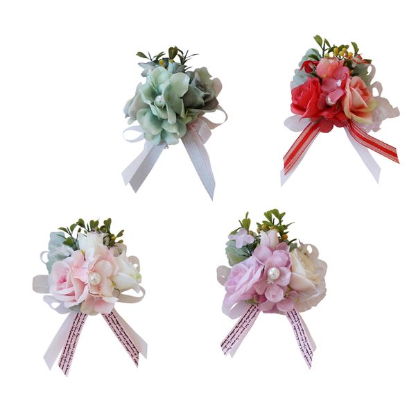 

romantic silk hand flowers wedding bride bridesmaid wrist corsage handmade flowers with pearls for bride groom bridesmaid